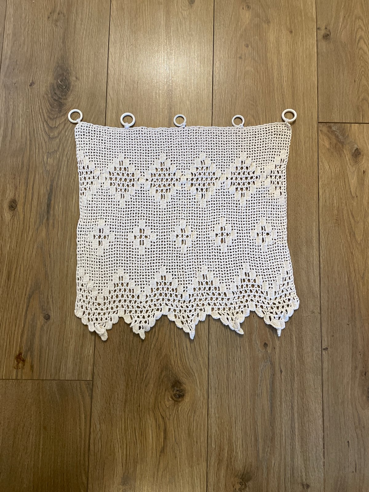 Gehaakt gordijn 35x36 cm, Wit, Ophalen of Verzenden, Zo goed als nieuw, Gordijn