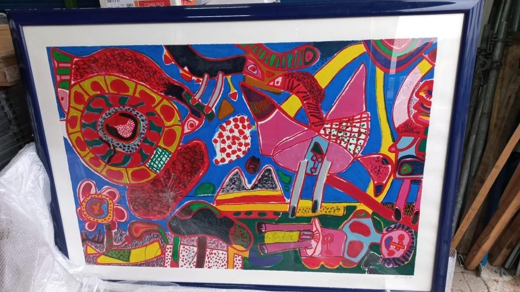 Zeefdruk ''Le Jardin des Délices'' van Corneille, Antiek en Kunst, Ophalen