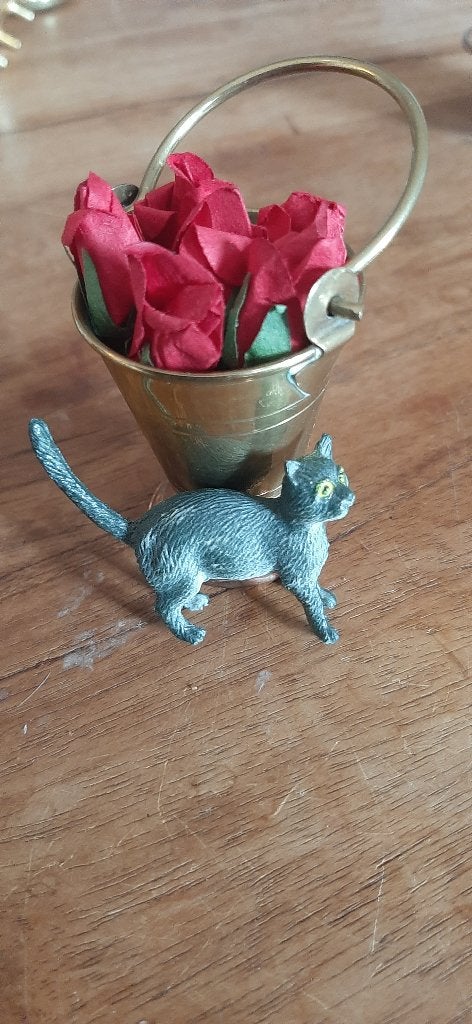 Miniatuur koperen emmer met rozen, Antiek en Kunst, Ophalen of Verzenden, Koper