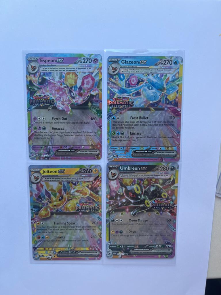 Prismatic evolutions Espeon, Glaceon, Jolteon, Umbreon EX, Ophalen of Verzenden, Zo goed als nieuw, Meerdere kaarten
