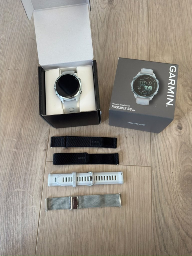 Garmin forerunner 570 42mm met 3 originele garmin bandjes, Ophalen, Stappen, Wit, Garmin