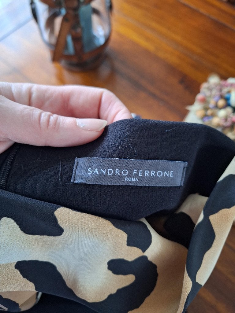 Sandro ferrone luipaard jurk IT 44 NL 38 M, Maat 38/40 (M), Verzenden, Zwart, Sandro Ferrone