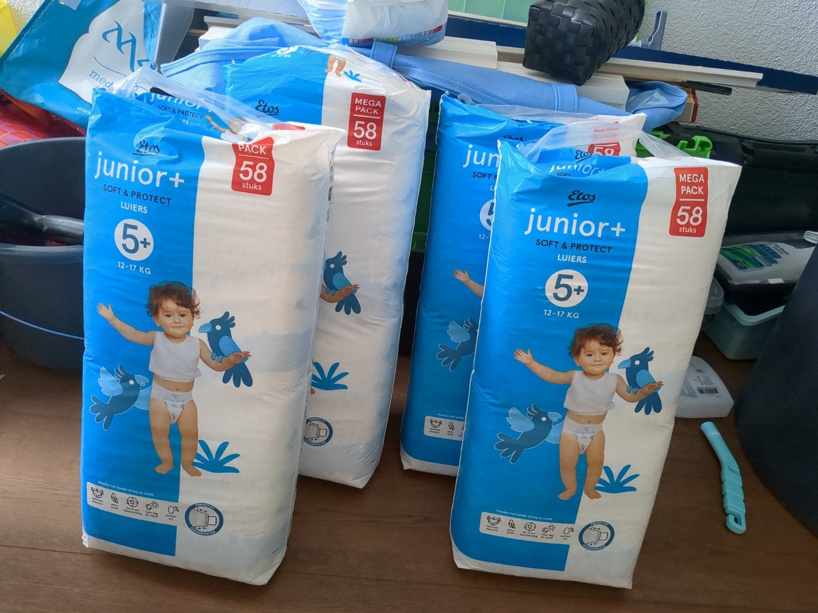 4x Etos Megapack Luiers Junior+ Maat 5+ (12-17 kg), Ophalen, Nieuw