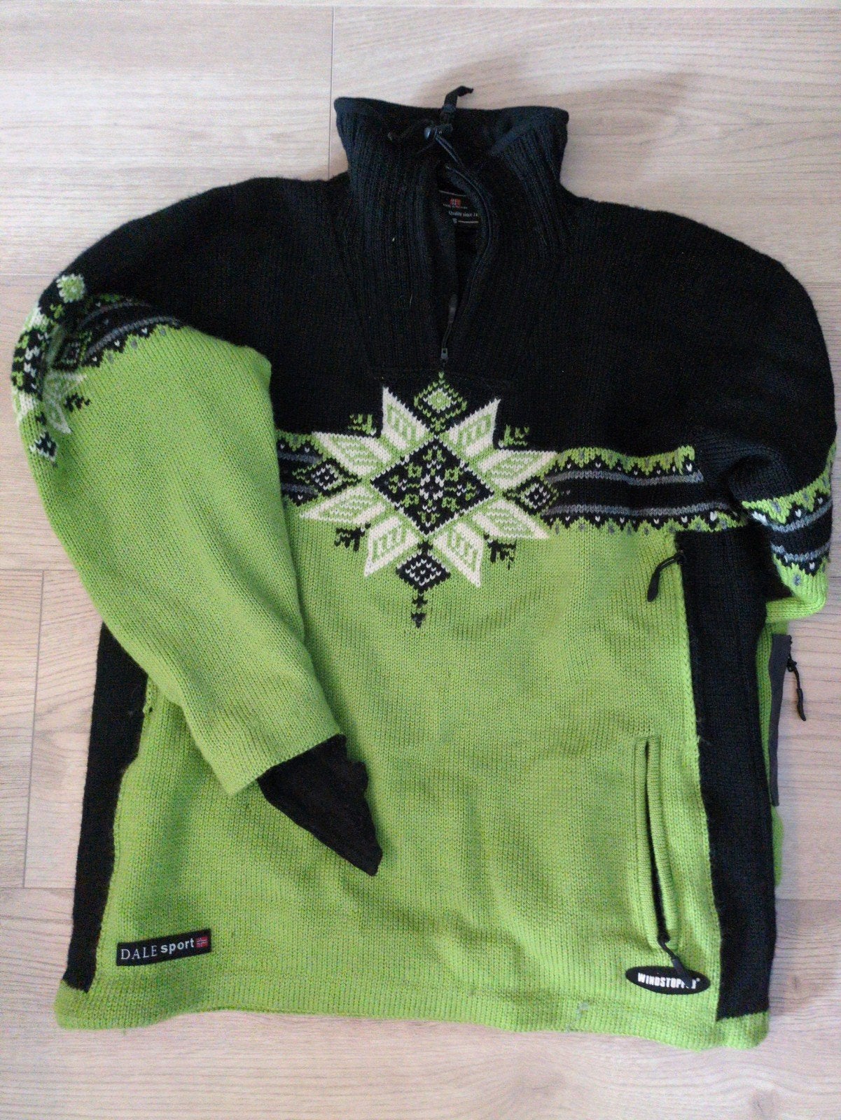 Groene gebreide ski trui met patroon en rits, Ophalen of Verzenden, Zo goed als nieuw, Kleding, Overige merken