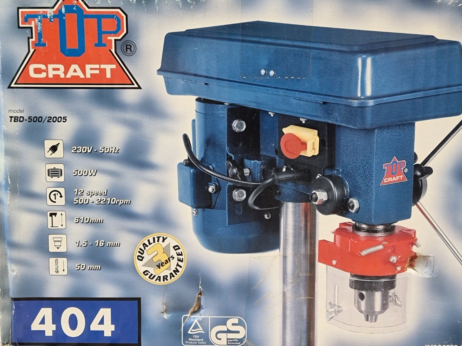 Nieuwe Top Craft Kolomboormachine TBD-500/2005 - 500W, Doe-het-zelf en Verbouw, Gereedschap | Boormachines, Ophalen, Nieuw, 400 tot 600 watt