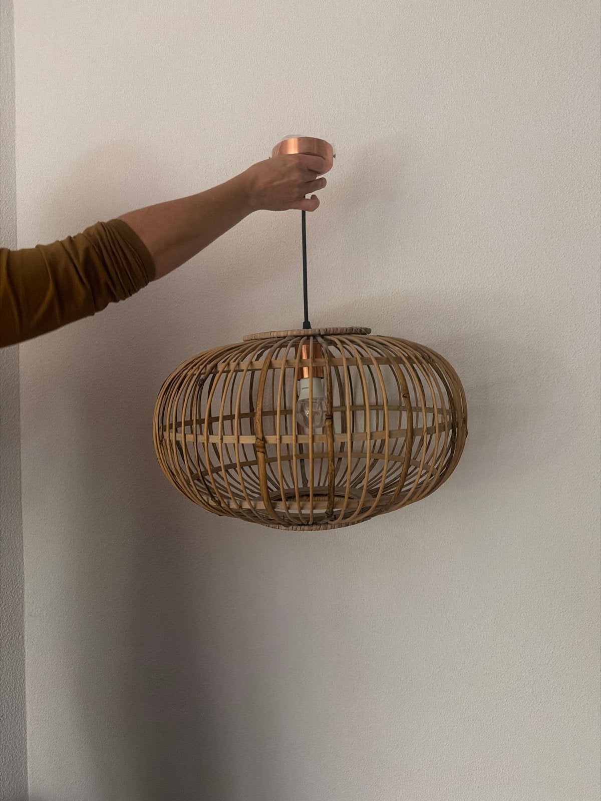 Rotan Hanglamp - Bohemian Stijl, Ophalen, Zo goed als nieuw, Natuurlijk materiaal, E27 (groot)