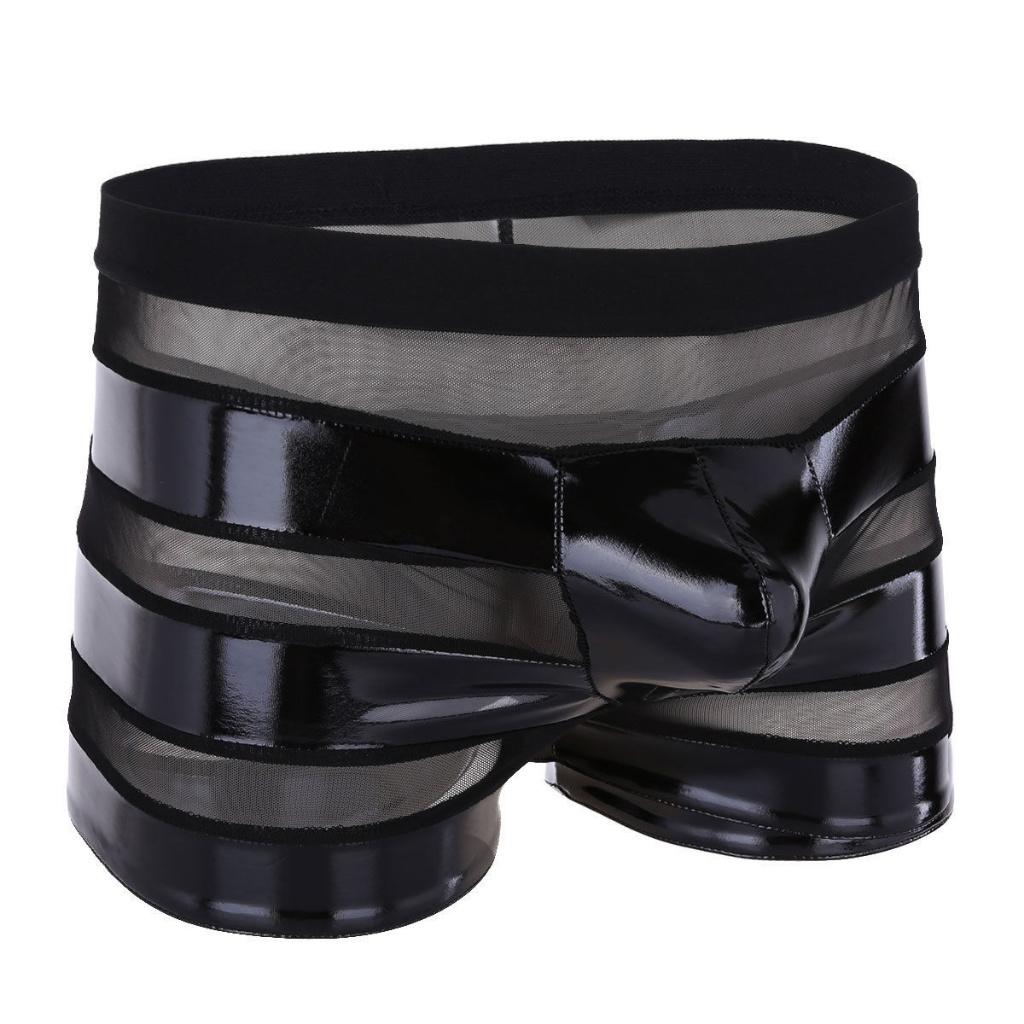 Zwarte heren leren mesh boxer / broekje gay wetlook, Verzenden, Zwart, Boxer