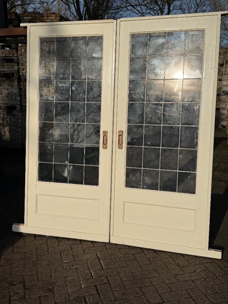 Set schuif / en-suite deuren met glas in lood 214x184cm., Antiek en Kunst, Curiosa en Brocante, Ophalen
