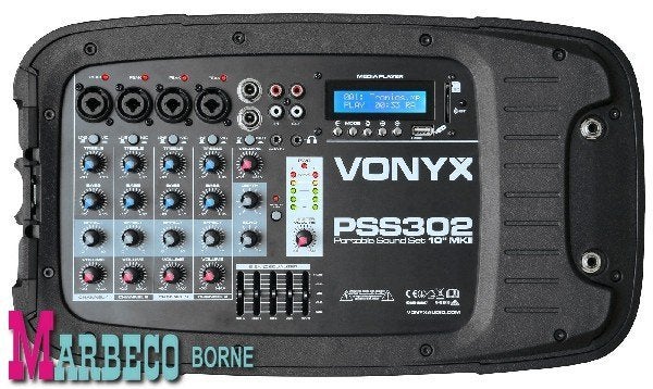 Mobiele Geluidset, Power mixer,Speakers 10" SD,USB,MP3,Stand, Stereo speakers, Vonyx, Nieuw, Info@marbeco.nl
