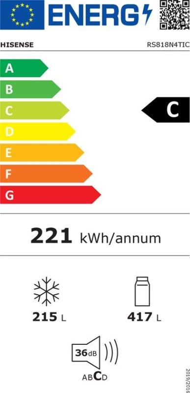 Hisense Amerikaanse koelkast RS818N4TIC - RVS, 200 liter of meer, 60 cm of meer, Met aparte vriezer, Nieuw