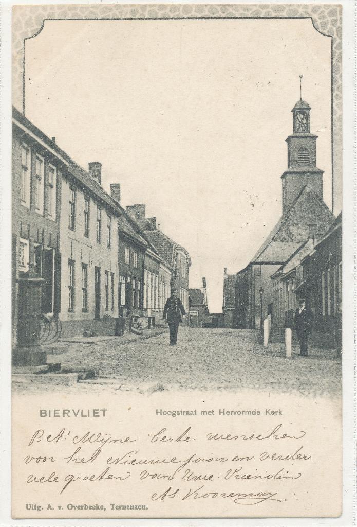 Biervliet - Hoogstraat met Hervormde Kerk, Ophalen of Verzenden, Voor 1920, Gelopen, Zeeland