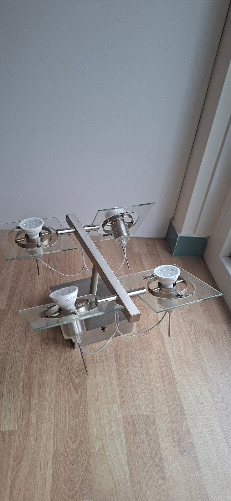 Ikea Fuga 4-spots LED hanglamp in prima conditie, Ophalen, GU10, Zo goed als nieuw, Glas