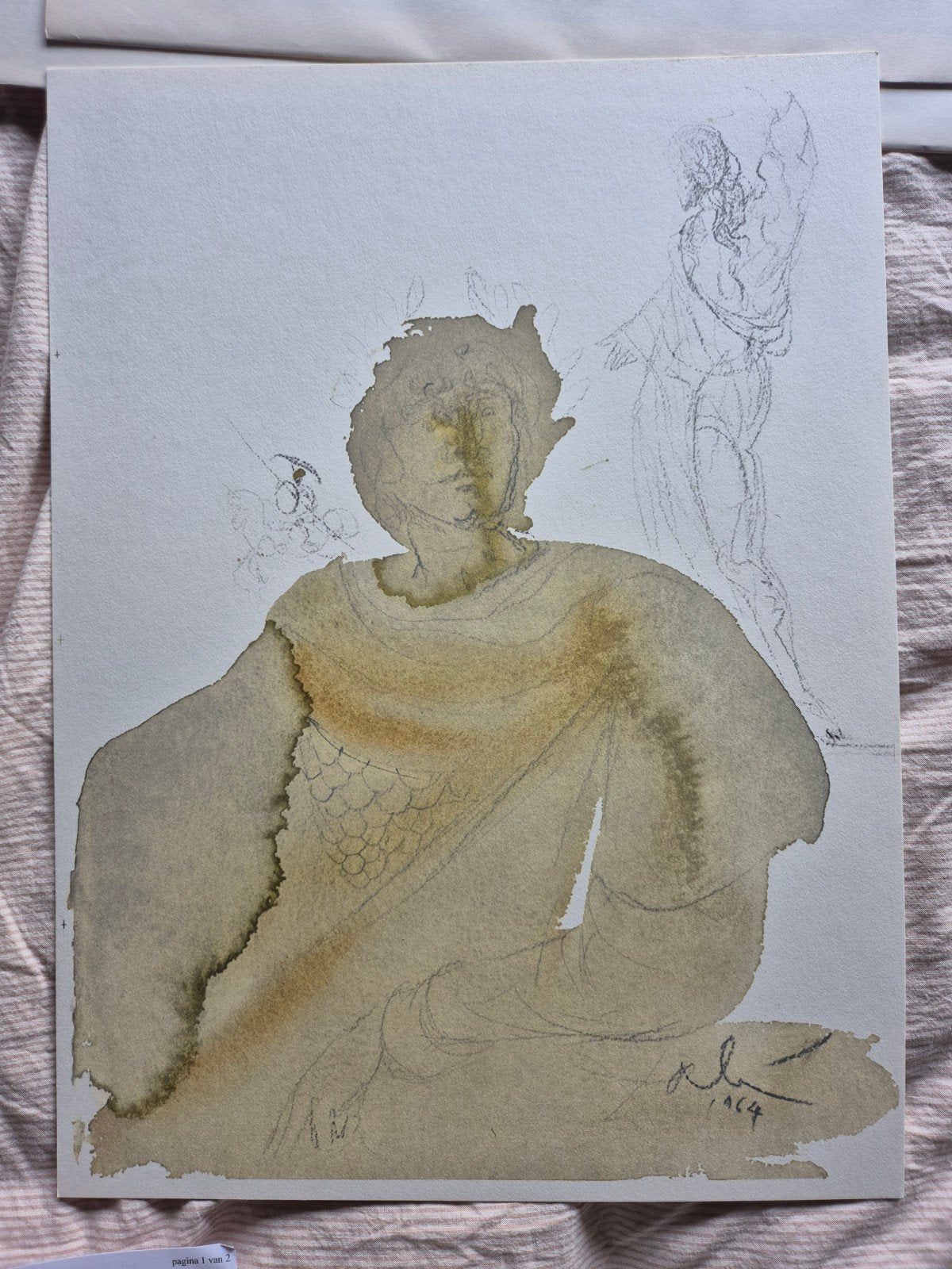 Salvador Dalí (after) - Bijbelse scène, aquarel, 1964, Ophalen of Verzenden