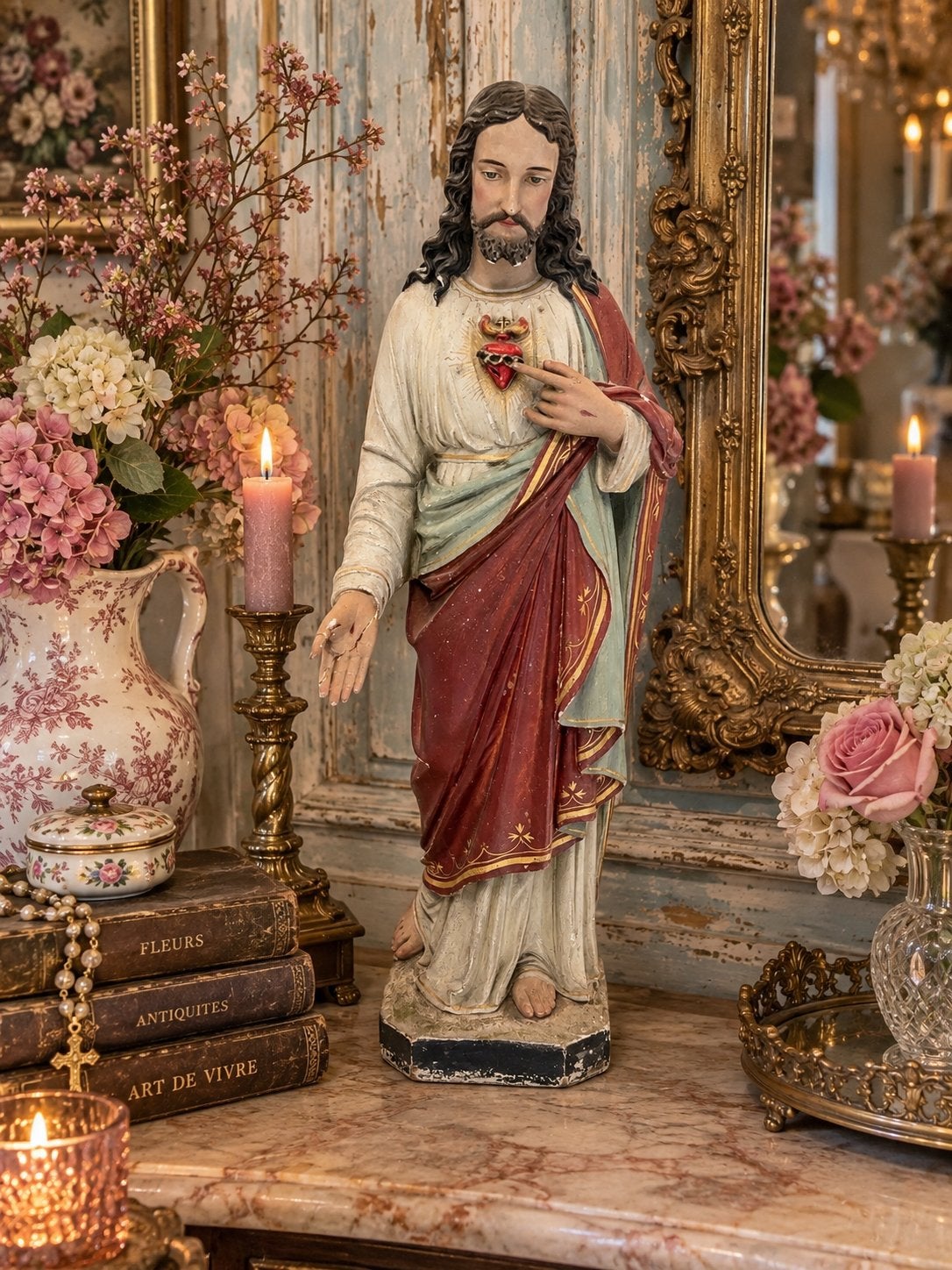 Oud groot Jezus beeld - Heilig Hart - beschadigd, Ophalen of Verzenden