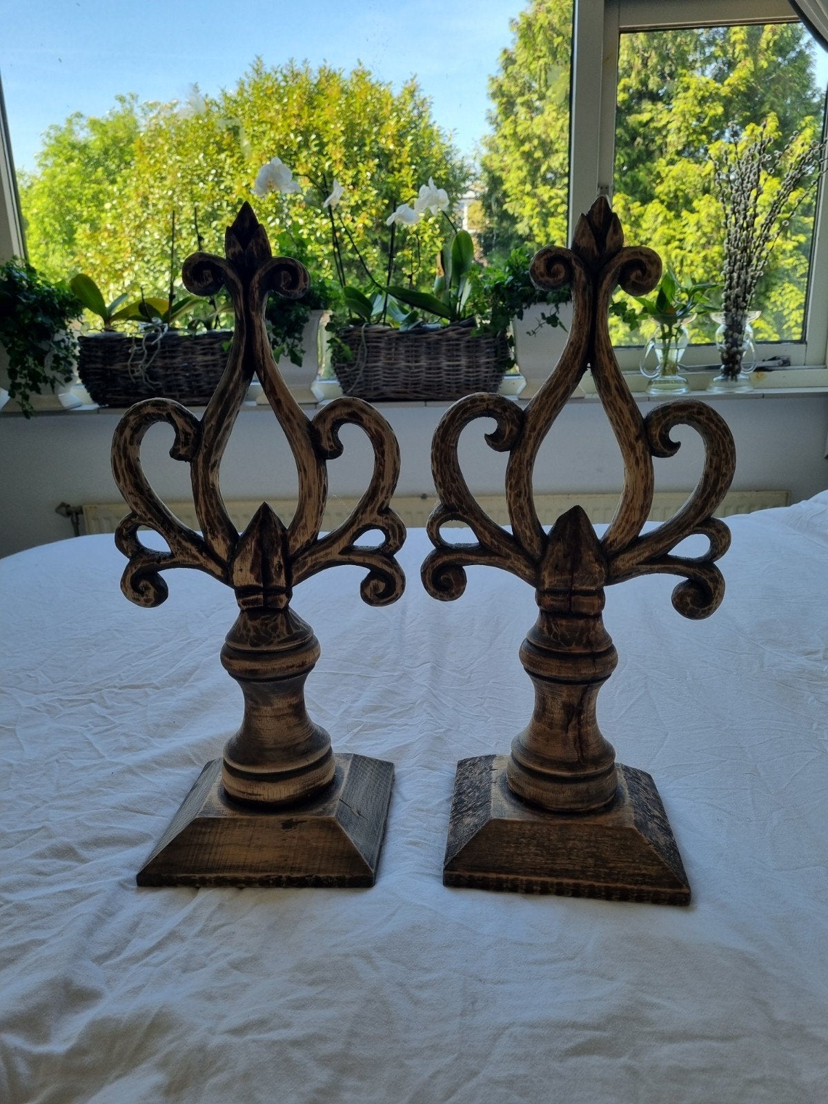Brocante ornamenten hout groot franse lelie, Ophalen of Verzenden