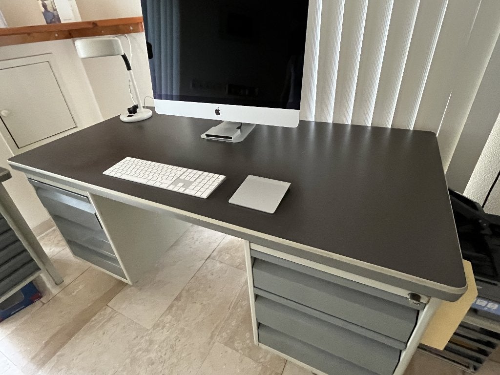 Stalen Buro met stalen Ladetafel, Ophalen, Met lades, Gebruikt, 150 cm