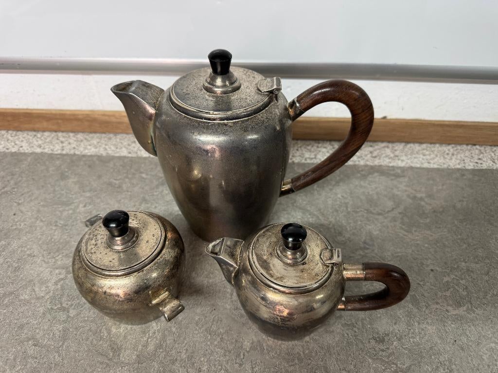 Verzilverde driedelige set, Antiek en Kunst, Antiek | Servies compleet, Ophalen