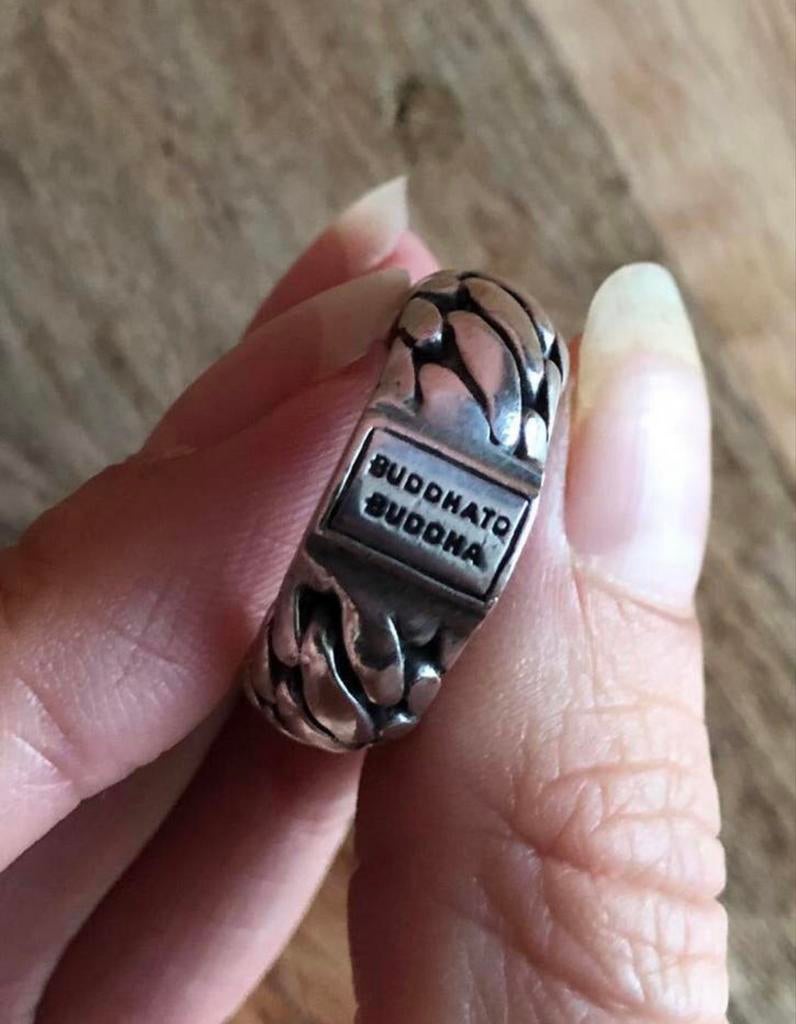 Buddha to Buddha ring zilver, Sieraden, Tassen en Uiterlijk, Ringen, Gebruikt, Ophalen of Verzenden, Kleiner dan 17, Dame of Heer