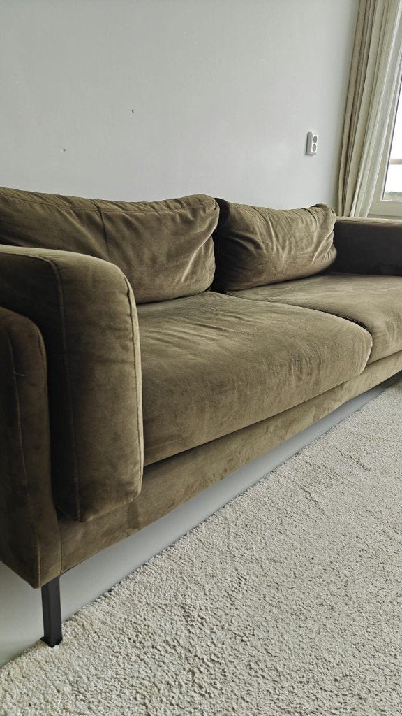 ️ Modern Olive Green Velvet 3-Seater Sofa, Ophalen, Minder dan 75 cm, Driepersoons, Zo goed als nieuw