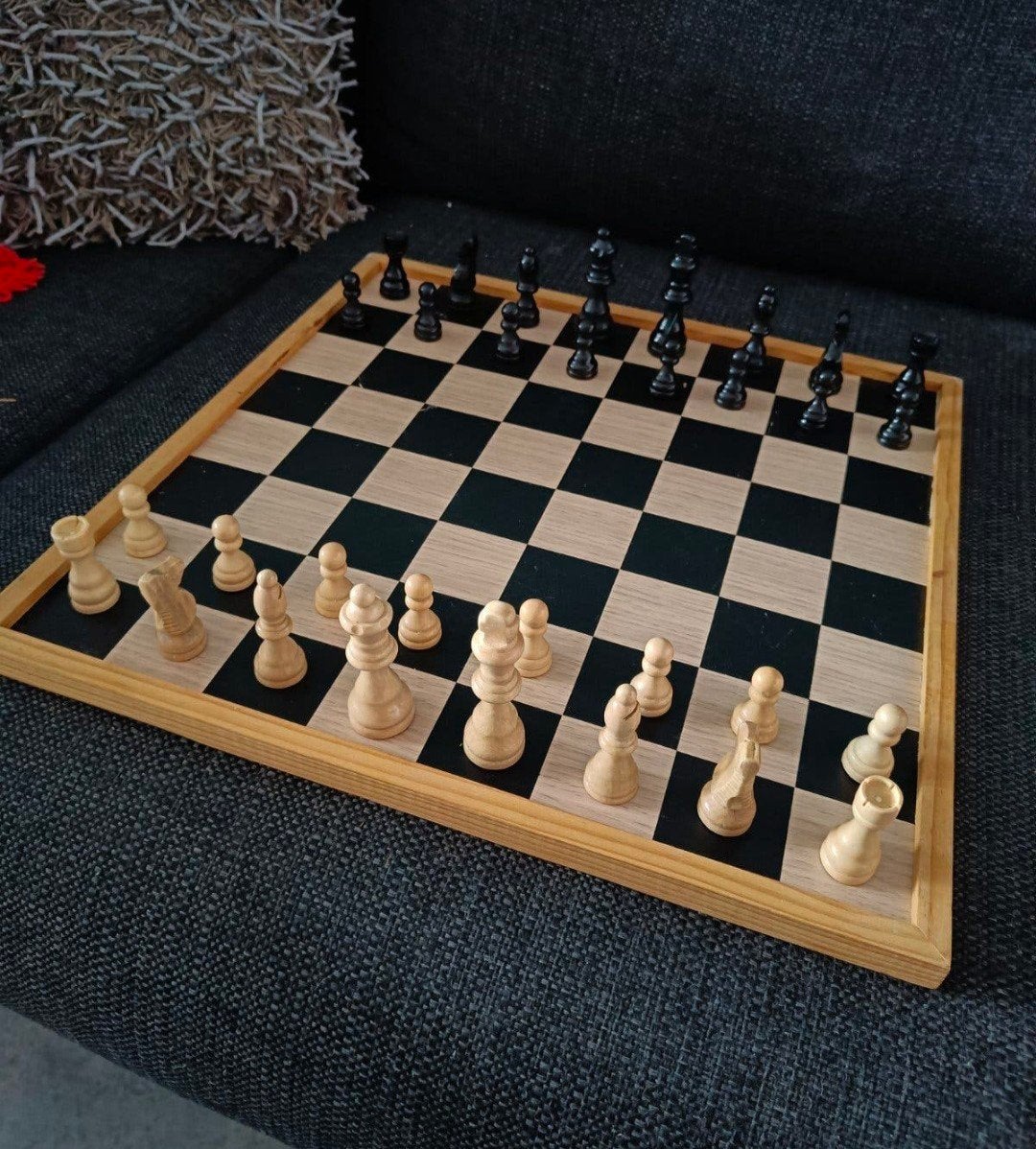 Houten Schaakbord met Schaakstukken en Damstenen, Ophalen of Verzenden, Minder dan 500 stukjes, Zo goed als nieuw, Schaken