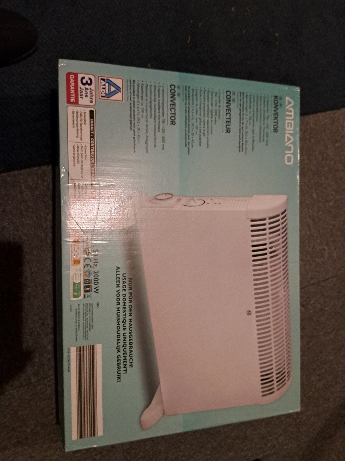 Ambiano Convector Kachel - 2000W met Timer en Thermostaat, Ophalen of Verzenden, Nieuw, 800 watt of meer, Kachel