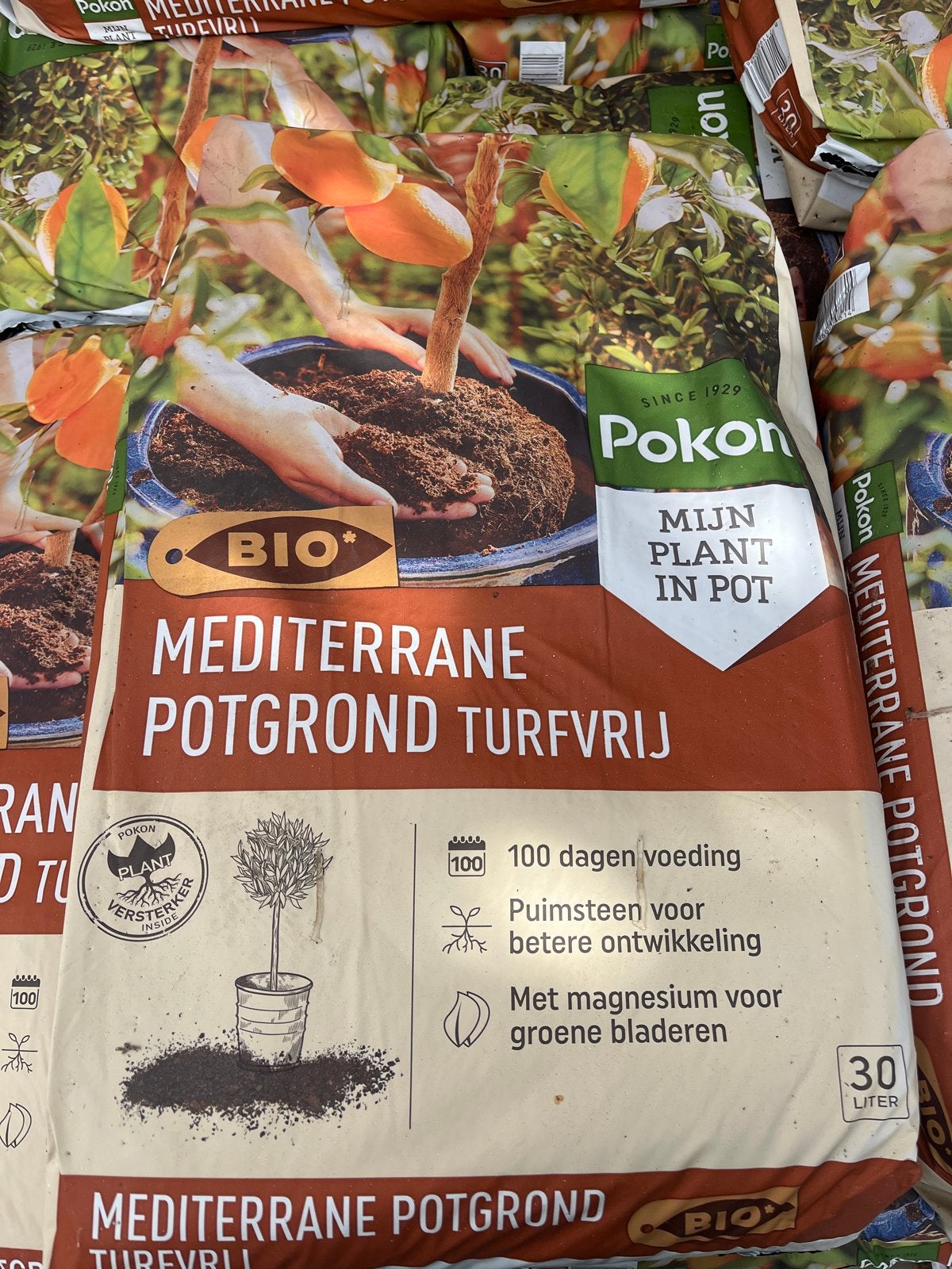 Pokon Mediterrane Potgrond Turfvrij 30L, Tuin en Terras, Ophalen of Verzenden, Potgrond