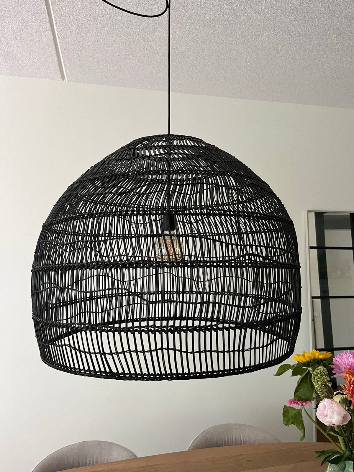 HK living Wicker hanglamp L - zwart, Ophalen, Gebruikt, Overige materialen, Rotan