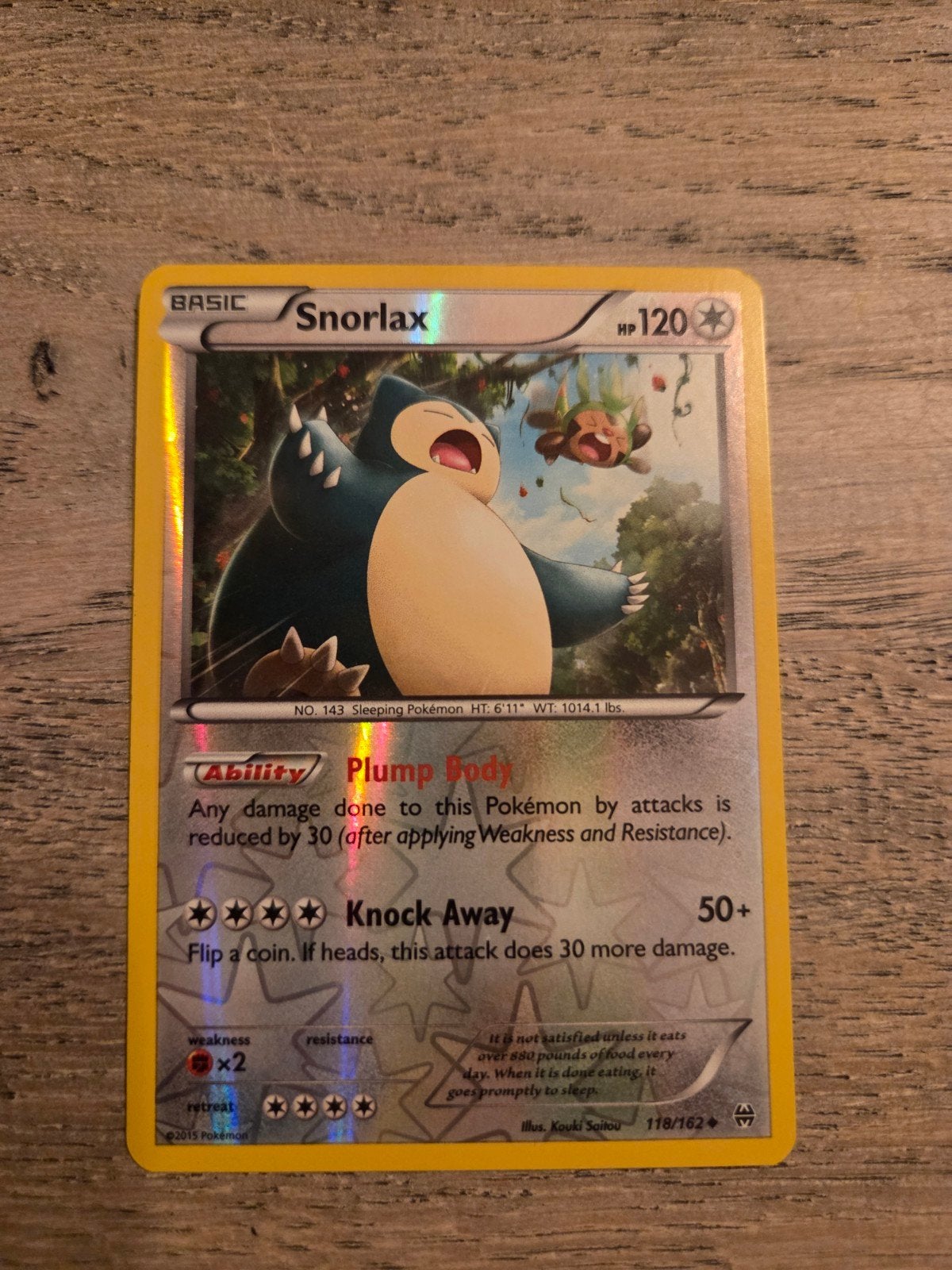 Pokémon Kaart Snorlax 118/162 XY BreakThrough Foil, Ophalen of Verzenden, Zo goed als nieuw, Foil