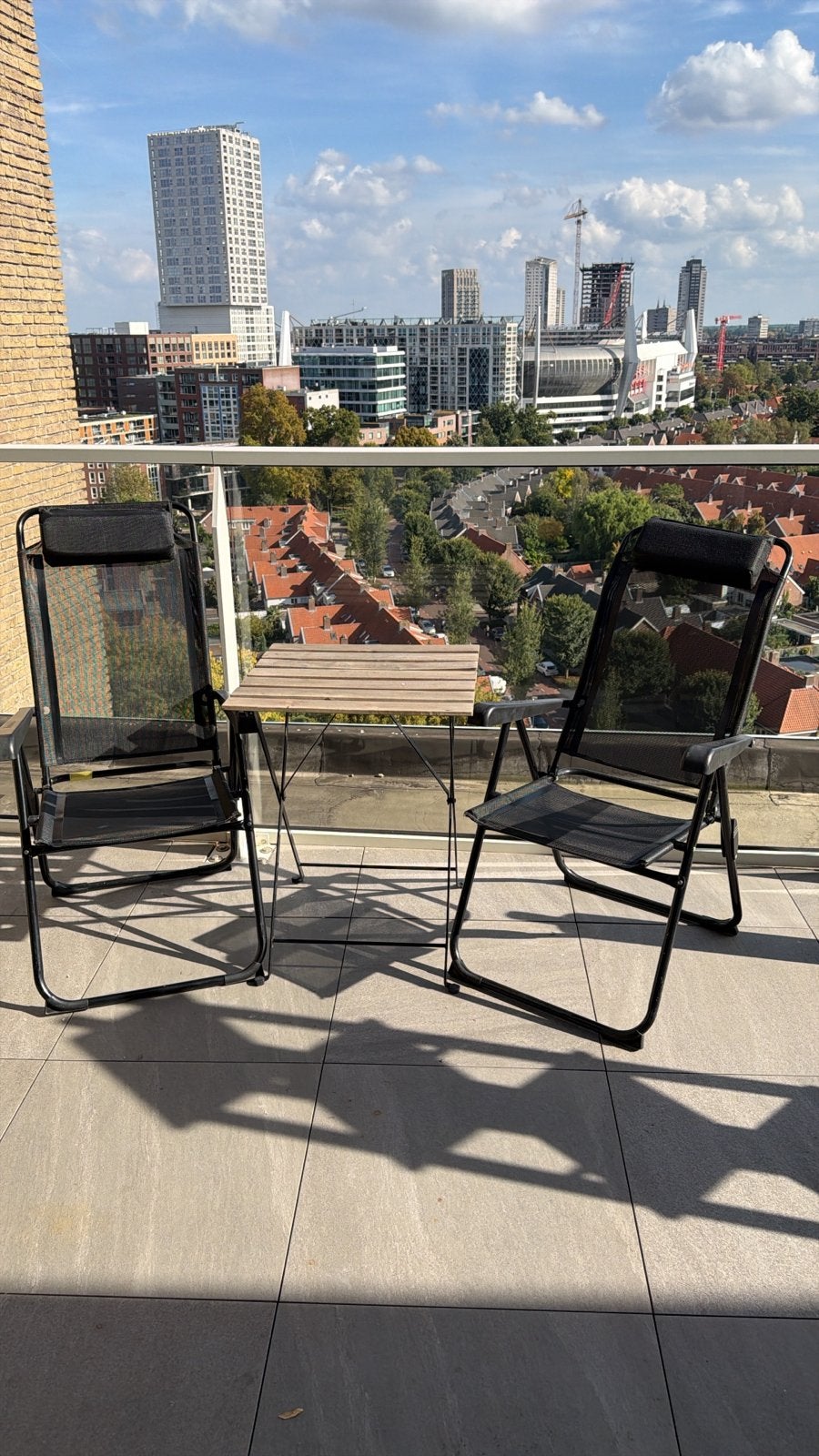 Balkonset: 2 inklapbare stoelen en inklapbare tafel, Ophalen of Verzenden, Zo goed als nieuw, Metaal, Inklapbaar