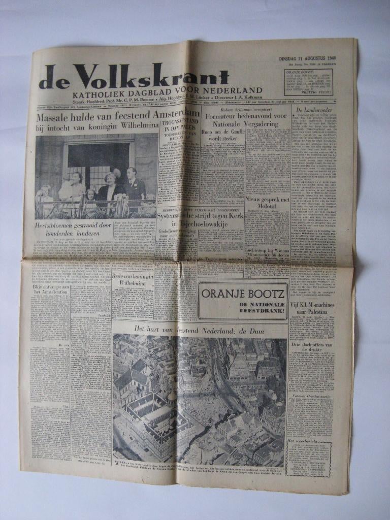 De Volkskrant Dinsdag 31 augustus 1948, Ophalen of Verzenden, 1940 tot 1960, Krant