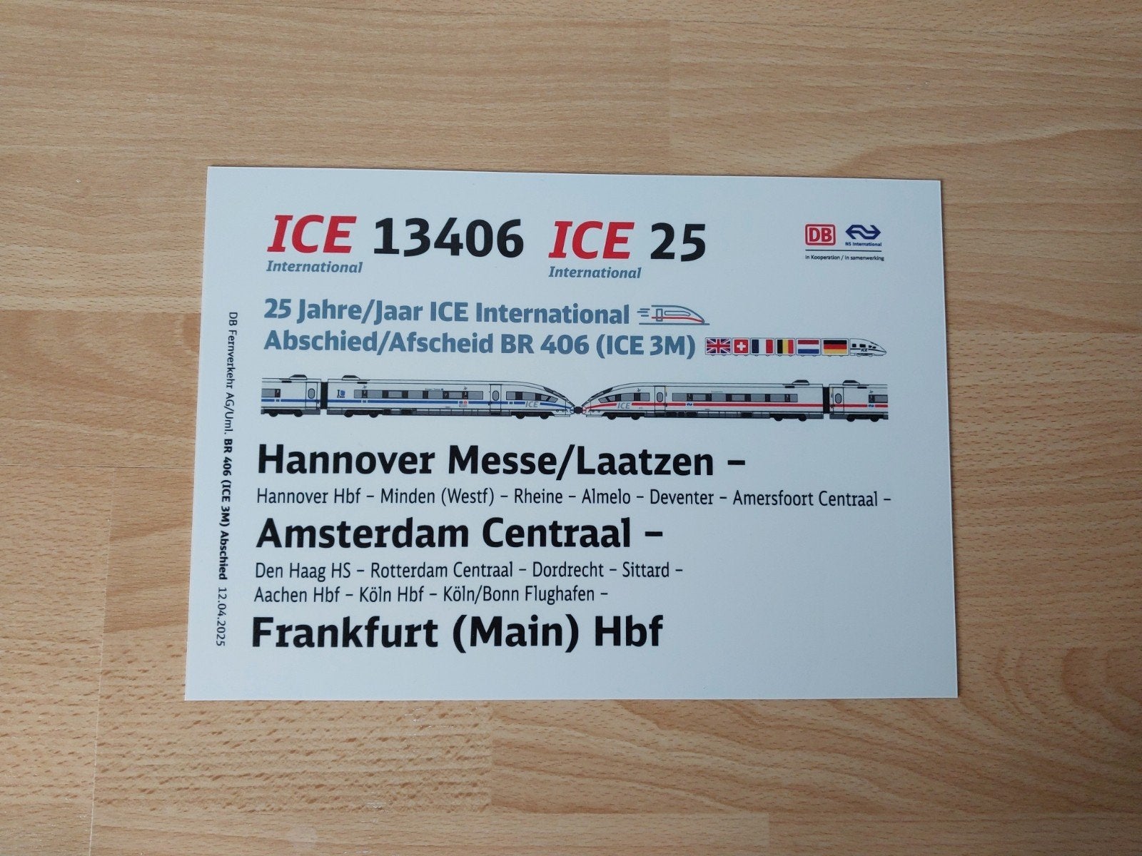 Koersbord ICE International afscheid BR406, Ophalen of Verzenden