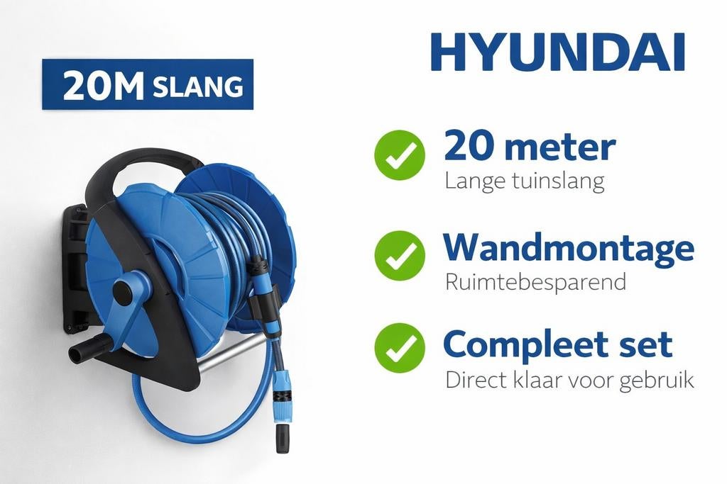Hyundai Wandslanghouder 20m - Draagbaar & Muurbevestiging, Tuin en Terras, Ophalen of Verzenden