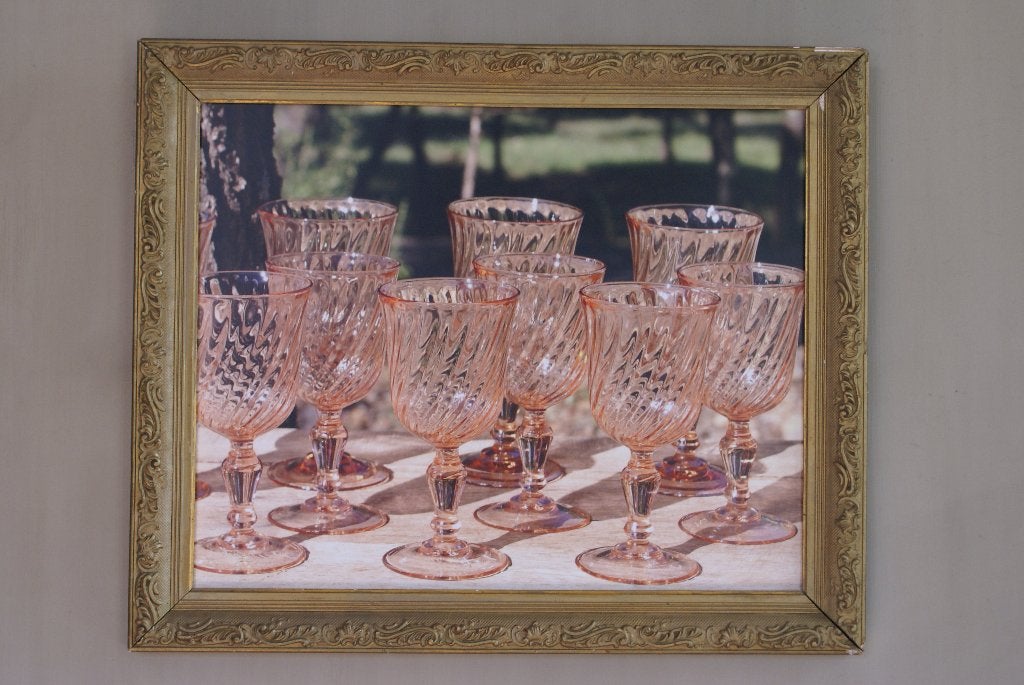 Brocante - Roze wijnglazen in oude lijst!, Antiek en Kunst, Ophalen