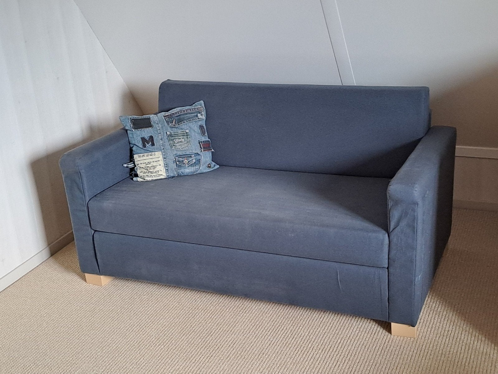 IKEA Solsta slaapbank - Donkergrijs/blauw, Ophalen, Gebruikt, Twijfelaar, Grijs