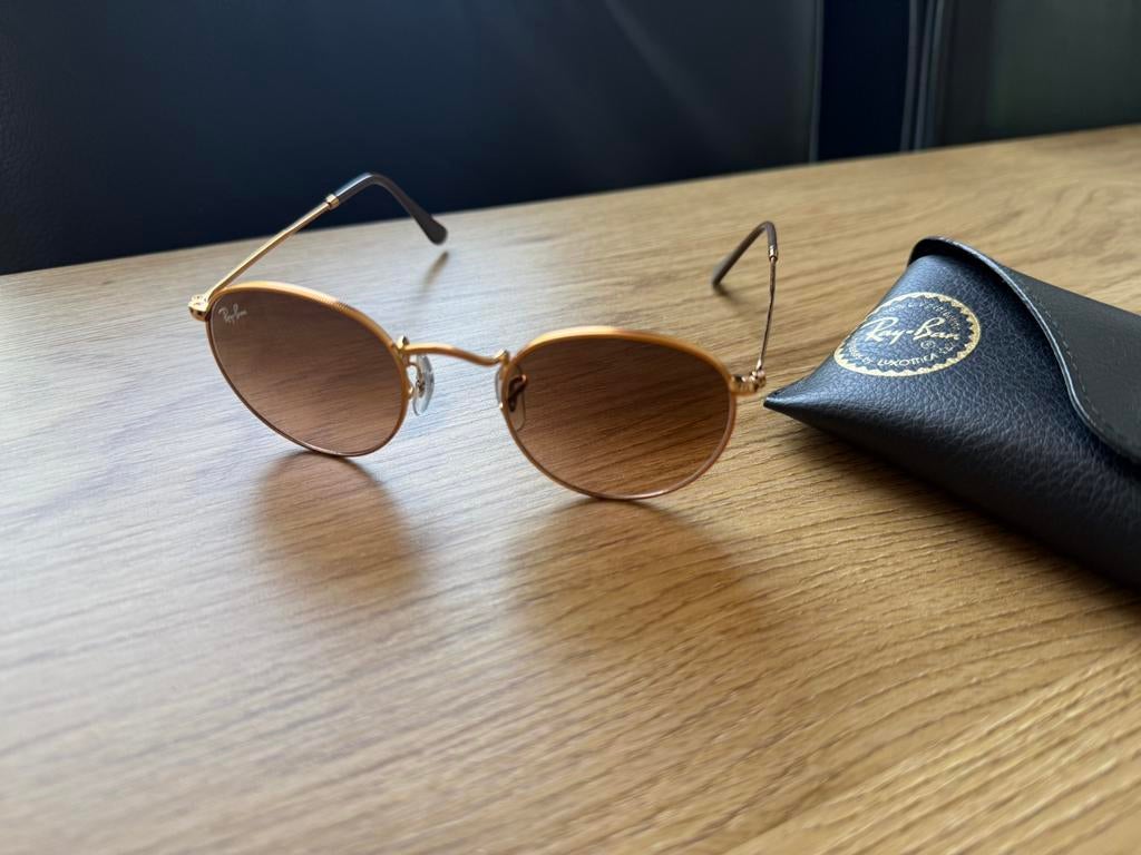 Ray-Ban Round Metal RB3447 goud bruin maat 47 21 zonnebril, Ophalen of Verzenden, Zo goed als nieuw, Bruin, Ray-Ban
