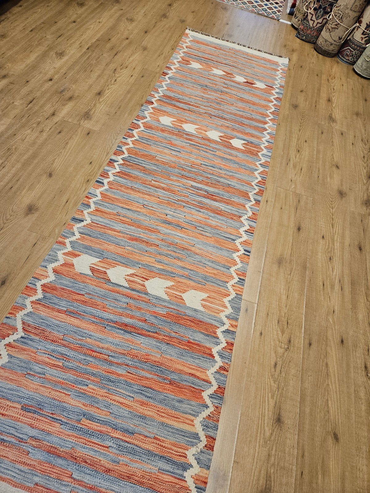 Handgeweven oosterse wollen kelim loper 289x78, Info@SlatsAntiek.nl, Vof Slats Antiek, Kelim, Crème