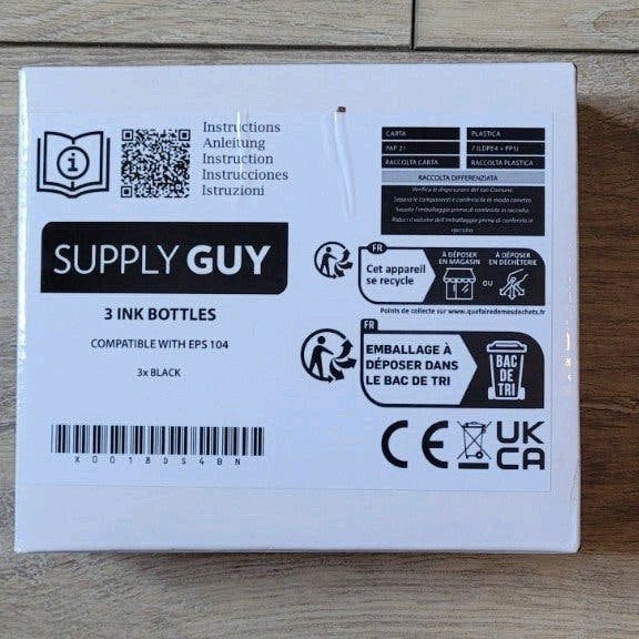 Supply Guy 3x Zwarte Inktflessen Compatibel met EPS 104, Ophalen of Verzenden, Nieuw, Cartridge, Supply Guy
