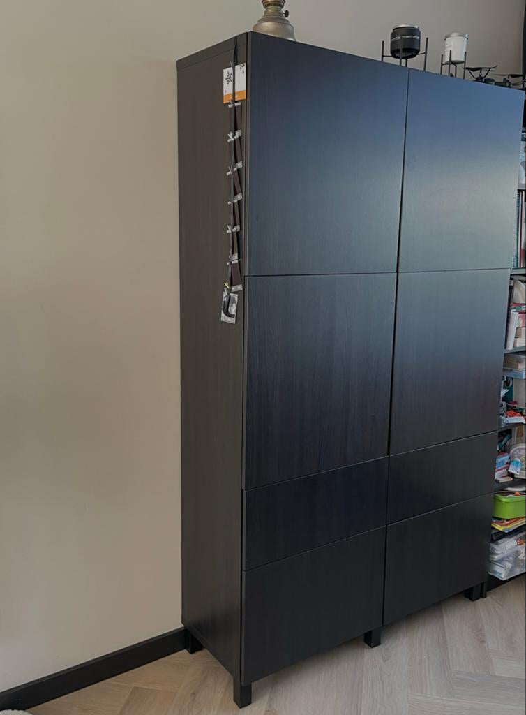 Zwarte Ikea Besta Kast met Deuren en Laden, Ophalen, Zo goed als nieuw, 25 tot 50 cm, Overige houtsoorten