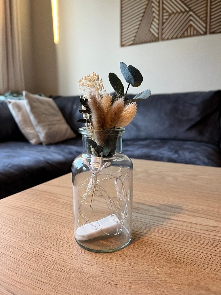 Bruiloftsdecoratie: mooie vaasjes, doorzichtige paraplu's, Ophalen of Verzenden, Nieuw, Bruin