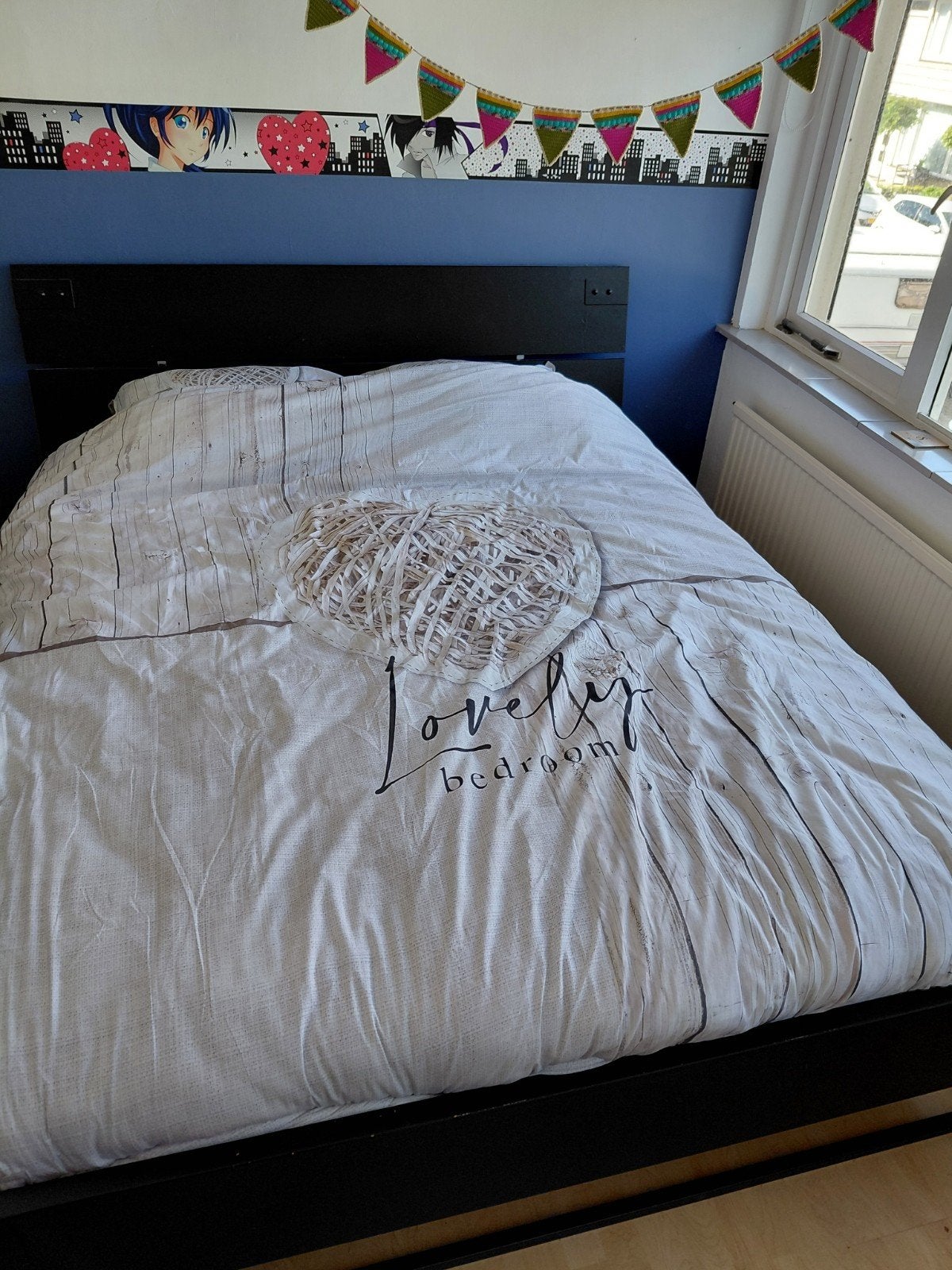 Tweepersoonsbed 160x200 cm met lattenbodem en matras, Huis en Inrichting, Ophalen, Gebruikt, Zwart, Tweepersoons