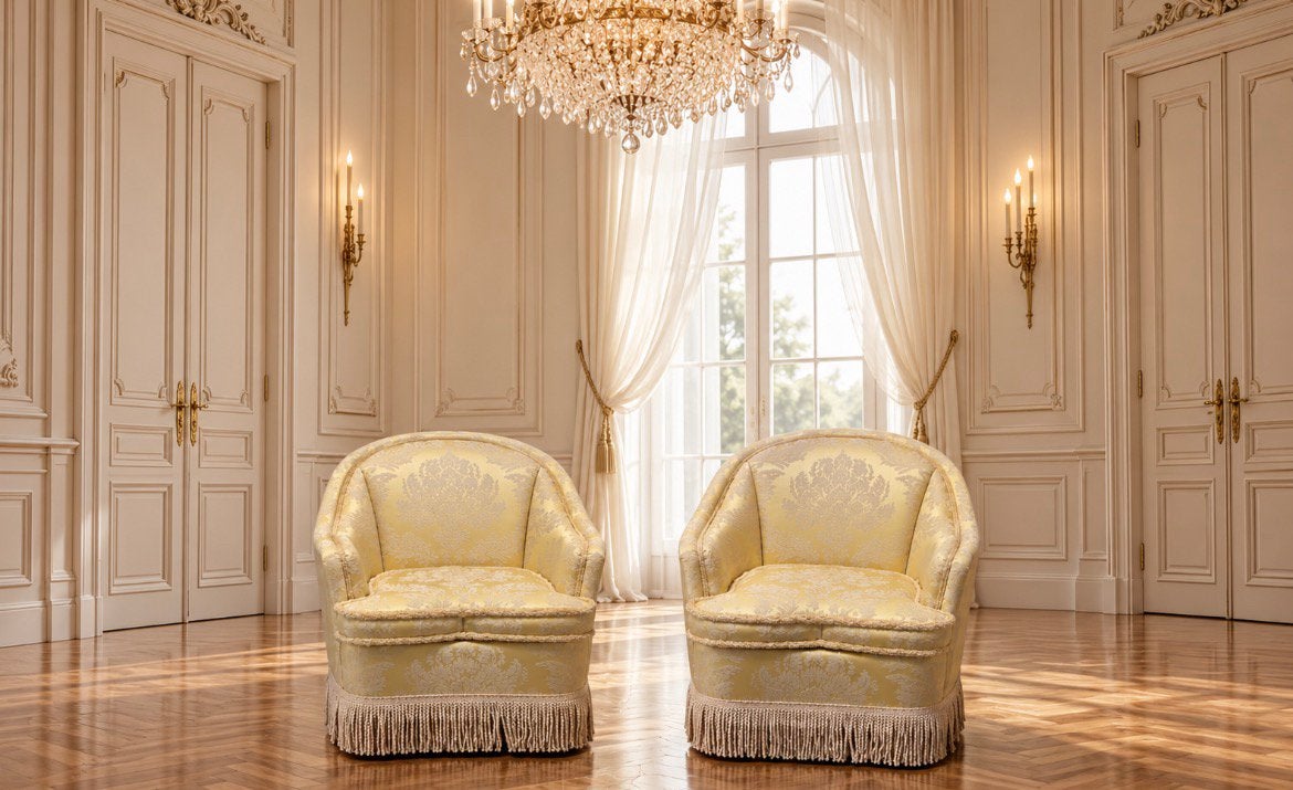 Vintage bank, fauteuils franjes boudoir barok grandmillenium, Ophalen
