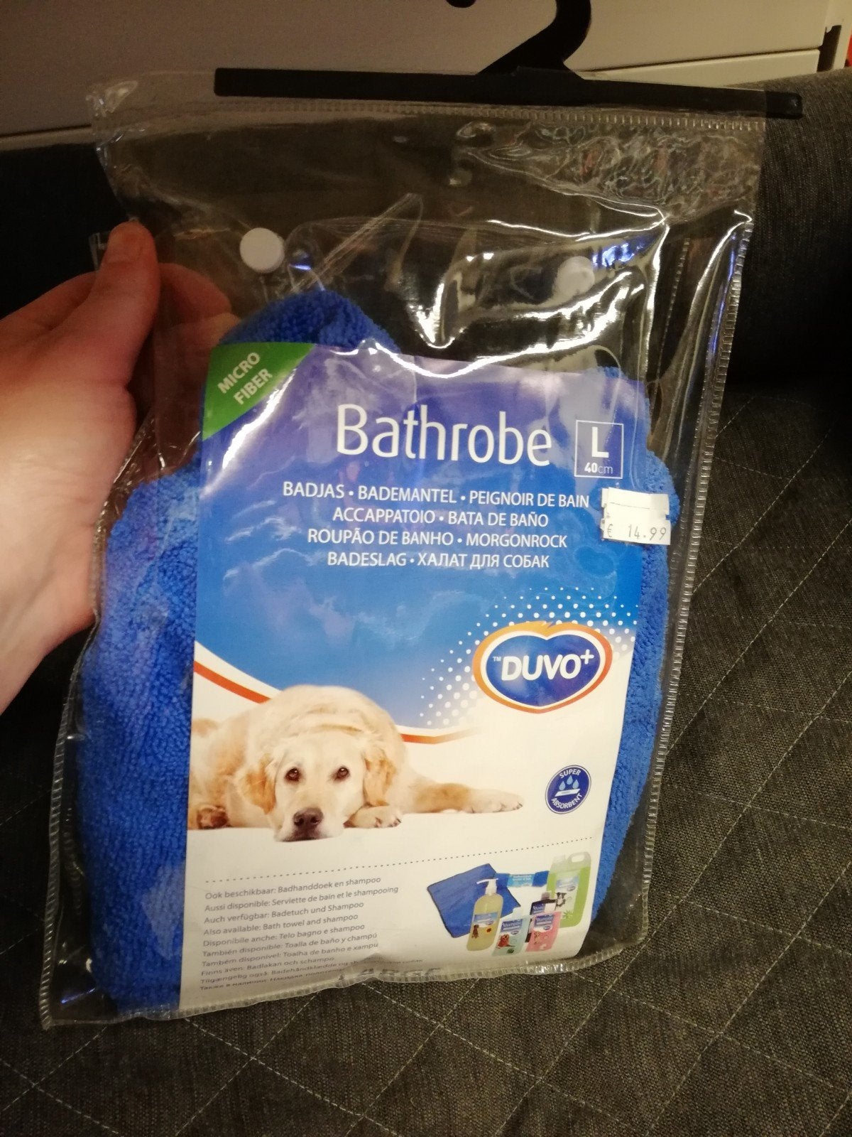 Honden badjas Duvo plus maat large 40 cm blauw.    Nieuw, Dieren en Toebehoren, Ophalen of Verzenden, Nieuw, Hondenjas