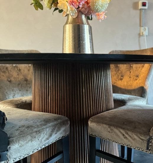 Eettafel + Salontafel Marmer  & 4 stoelen Richmond Velvet, Ophalen of Verzenden, Zo goed als nieuw, 4 tot 6 stoelen