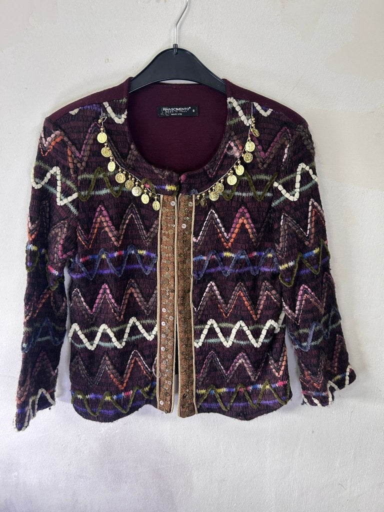 Rinascimento boho jasje bordeaux geborduurd pailletten S 36, Paars, Rinascimento, Ophalen of Verzenden, Zo goed als nieuw