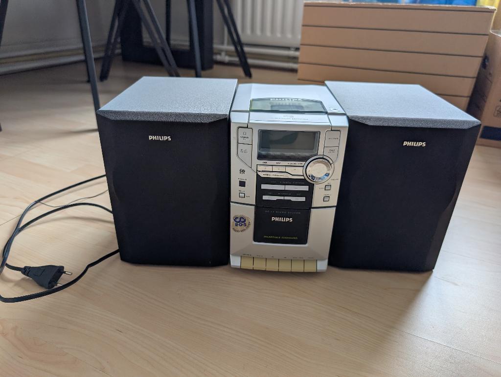 Philips stereo microset met CD- en cassettespeler, FM-radio, Philips, Gebruikt, Ophalen of Verzenden, Tuner of Radio