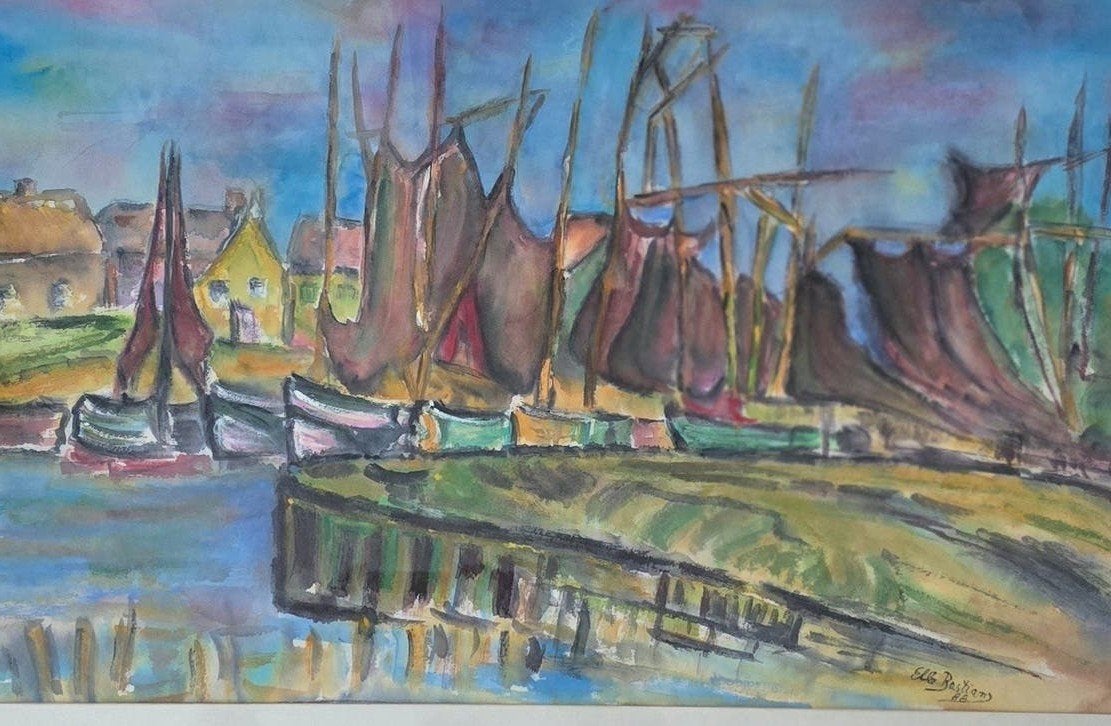 Mooi schilderij van Elke Bastians in heldere kleuren, Ophalen