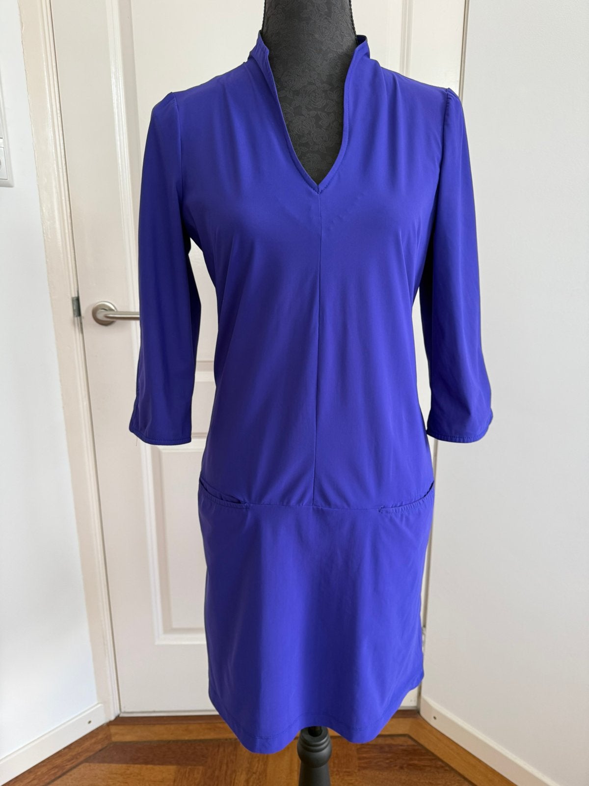 LaDress jurk, model Sade, mt. S, Royal Blue travelstof, Ophalen of Verzenden, Zo goed als nieuw, Blauw, Boven de knie