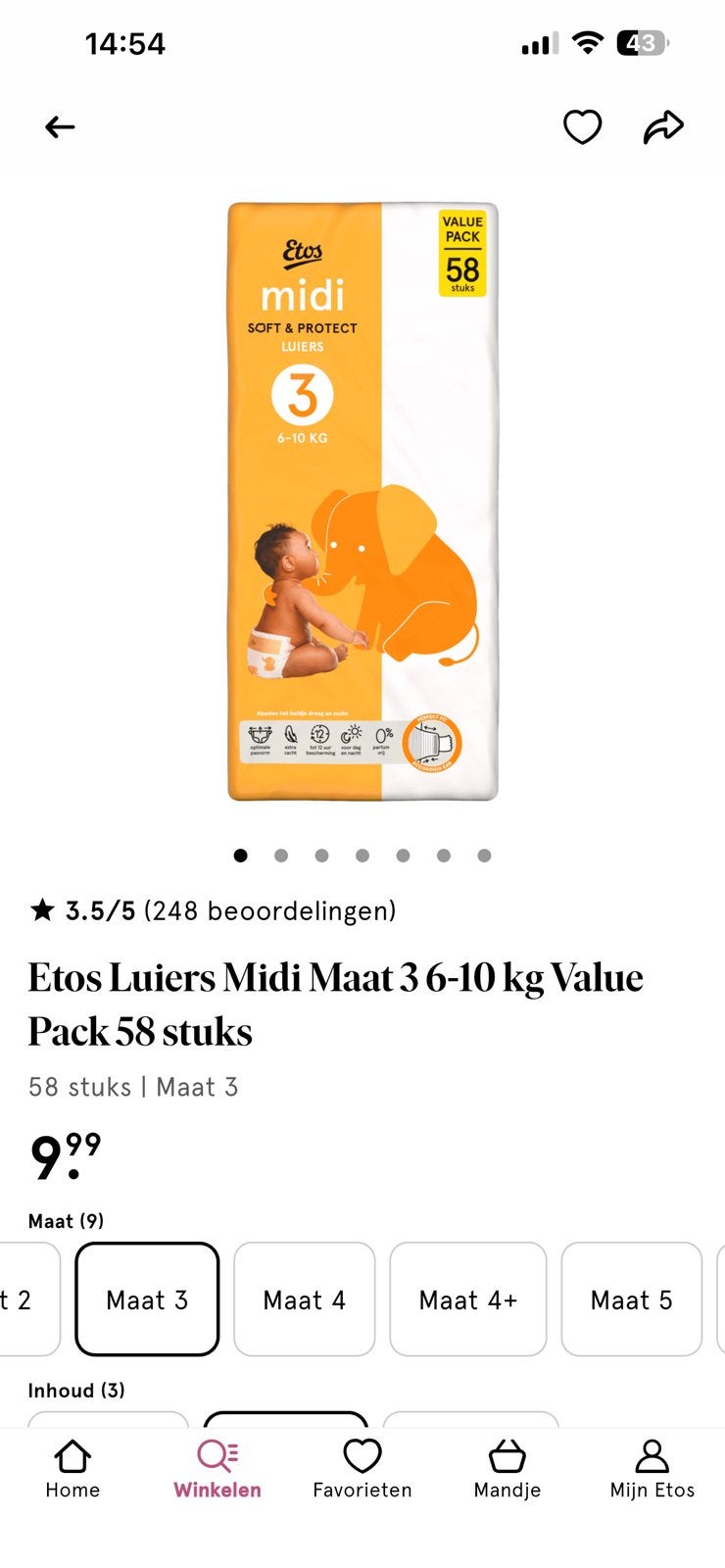 Etos luiers maat 3, Ophalen of Verzenden
