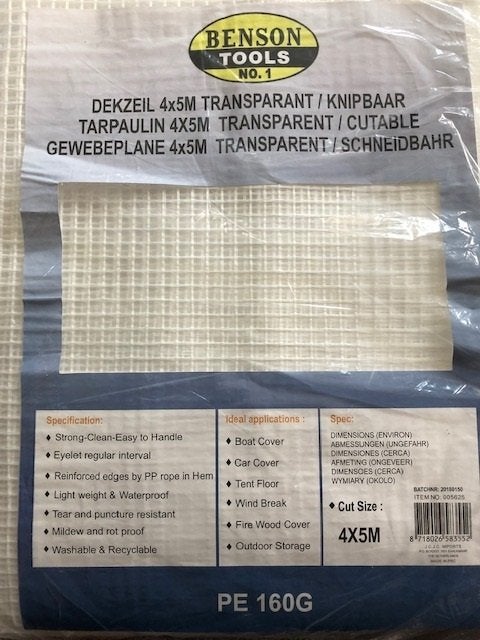 Dekzeil 4x5m transparant gewapend. (160gram/m²), Eddiys, Espel, Nieuw, Info@eddiys.eu