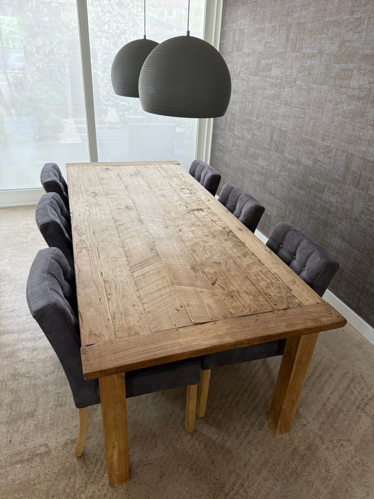 Robuste Teakhouten Eettafel met 6 Stoelen, Ophalen, Gebruikt, Teakhout, 200 cm of meer